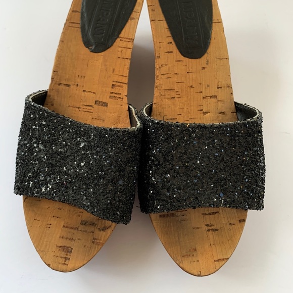 Sparkling black sequined wedges with cork platform summer sandals EUR 39 US 9 - Picture 3 of 6